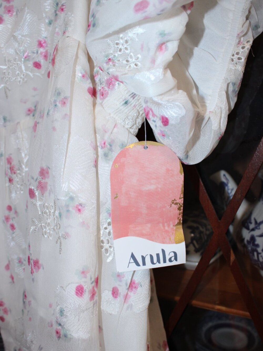 Arula Babydoll 2X Ivory Rust Floral Top Lacing Cottagecore Boho Peasant New - Picture 6 of 7